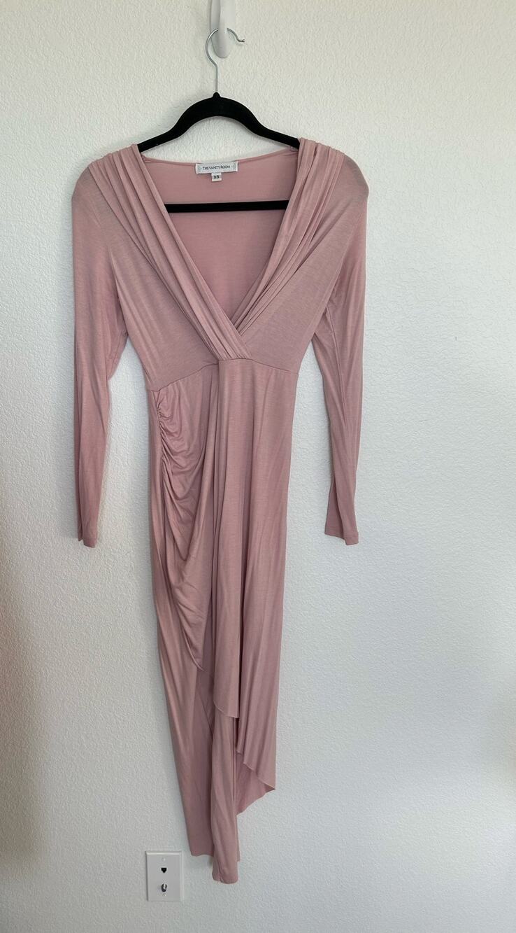 The Vanity Room Blush Pink Ruched Bodycon Asymmetrical Dress - XS